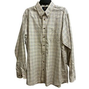 Viyella Shirt Mens XL Blue Brown Check Cotton Wool Blend Long Sleeve